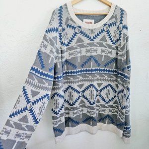 Mens Mossimo Knit Winter Fall Aztec Tribal Print Sweater Jumper Blue White XXL